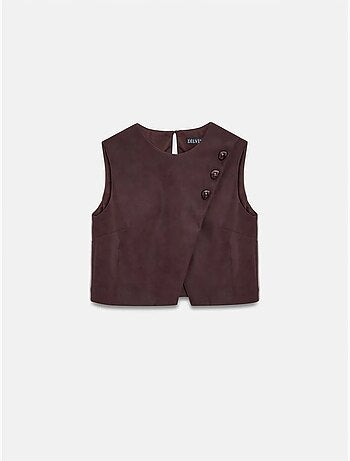 DILVIN Gilet Court En Simili Cuir À Boutons
