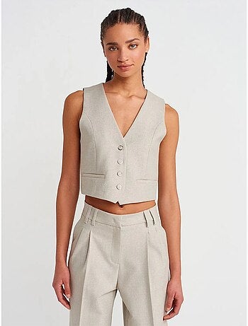 DILVIN Gilet Court Femme À Col V Et Boutonnage