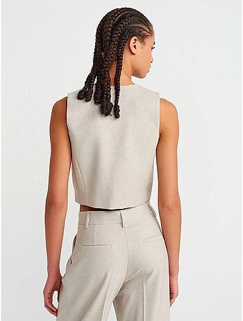 DILVIN Gilet Court Femme À Col V Et Boutonnage
