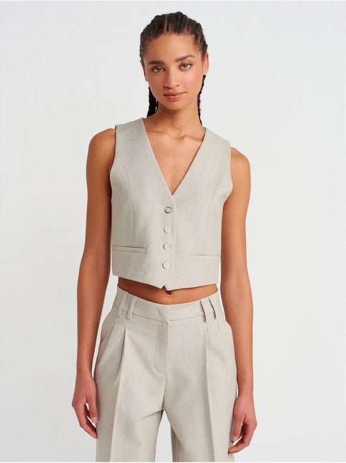 DILVIN Gilet Court Femme À Col V Et Boutonnage - Kiabi DILVIN Gilet Court Femme À Col V Et Boutonnage - Kiabi