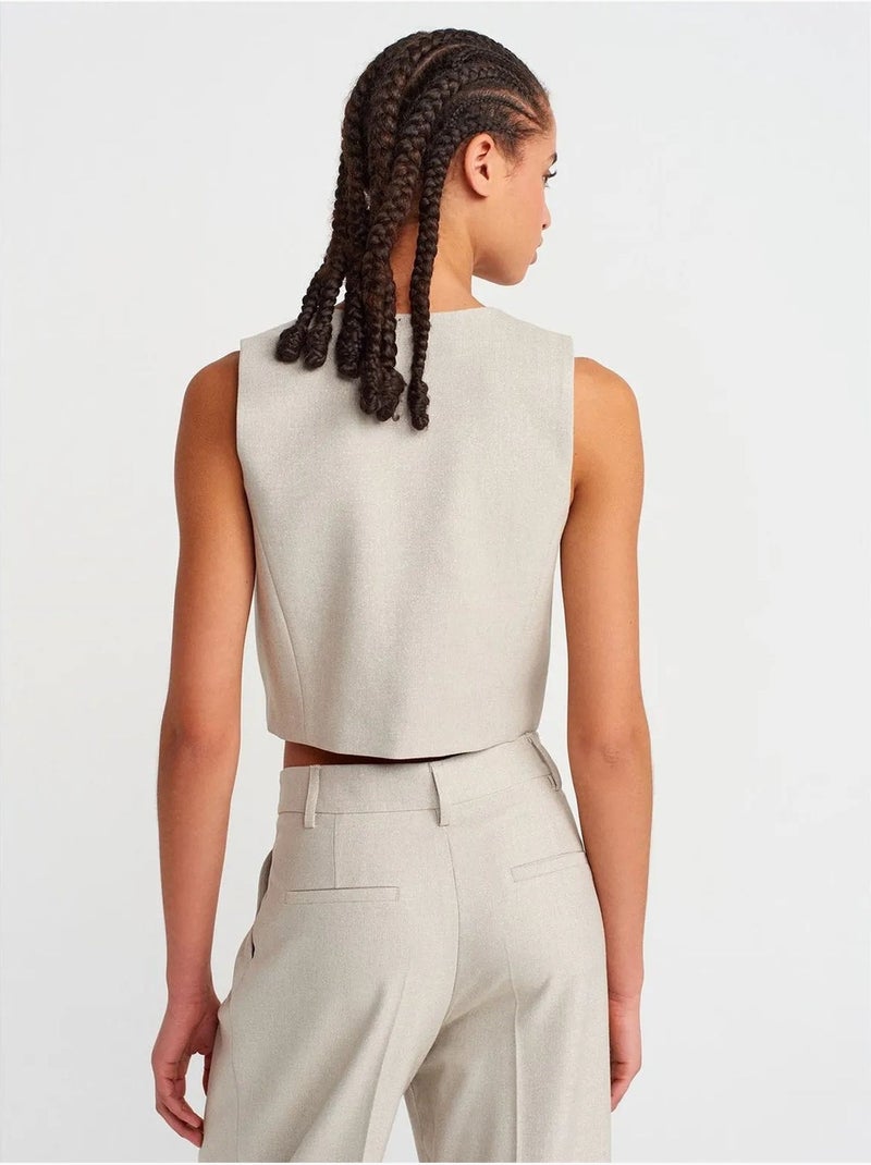 DILVIN Gilet Court Femme À Col V Et Boutonnage Sable - Kiabi