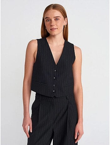 DILVIN Gilet Court Rayé À Boutons