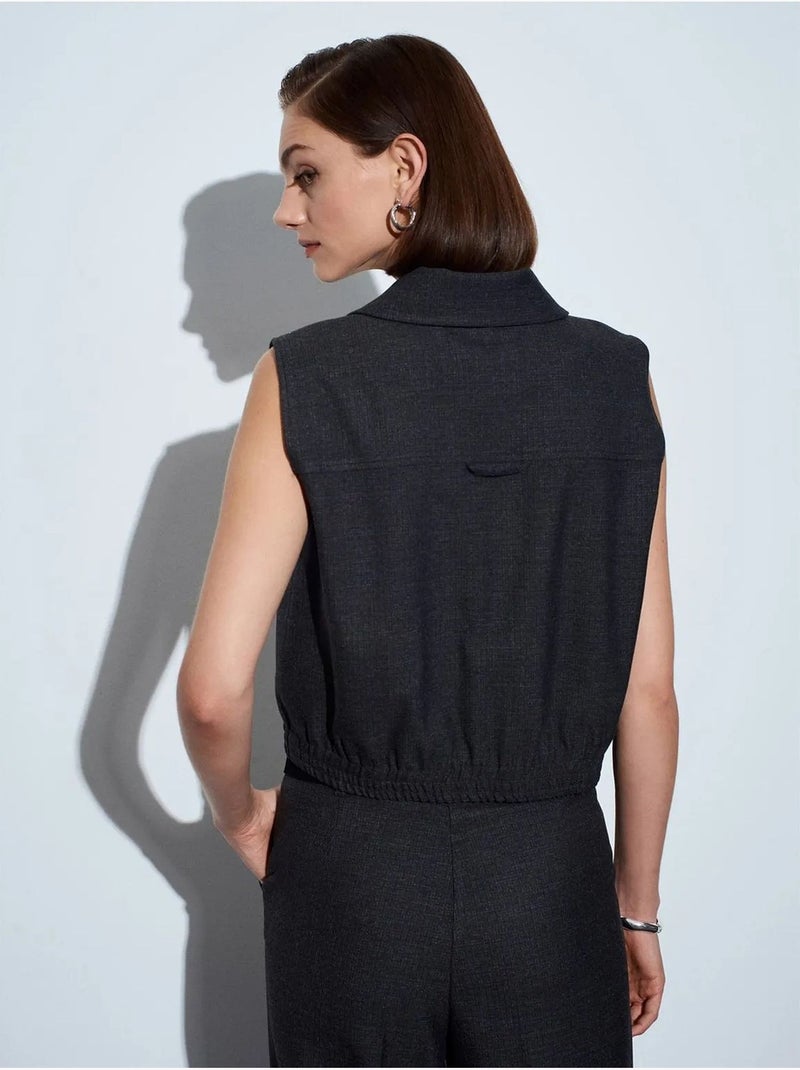 Dilvin gilet femme en crêpe tissé à fermeture éclair Gris Noir - Kiabi