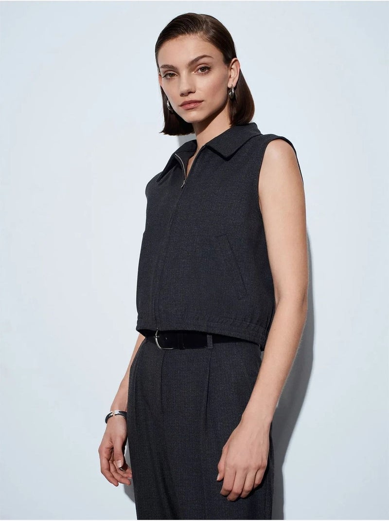 Dilvin gilet femme en crêpe tissé à fermeture éclair Gris Noir - Kiabi
