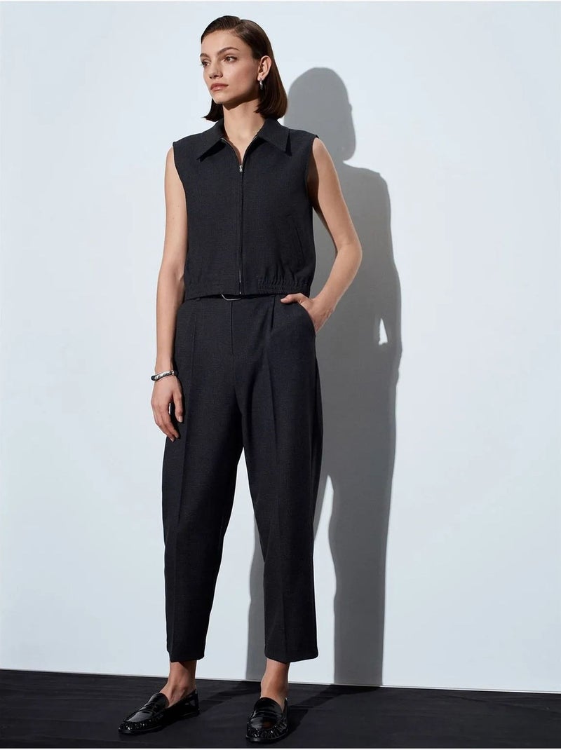 Dilvin gilet femme en crêpe tissé à fermeture éclair Gris Noir - Kiabi