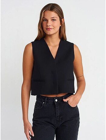 DILVIN Gilet Sans Manches Court Tissé Pour Femme