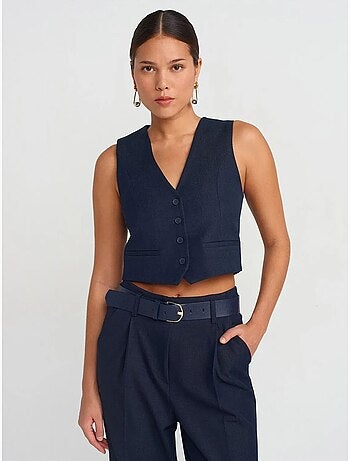 DILVIN Gilet Sans Manches Femme Court Ajusté