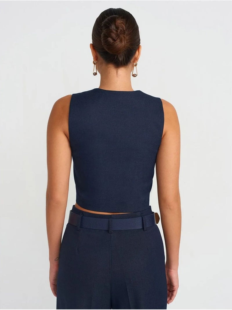 DILVIN Gilet Sans Manches Femme Court Ajusté Bleu marine - Kiabi