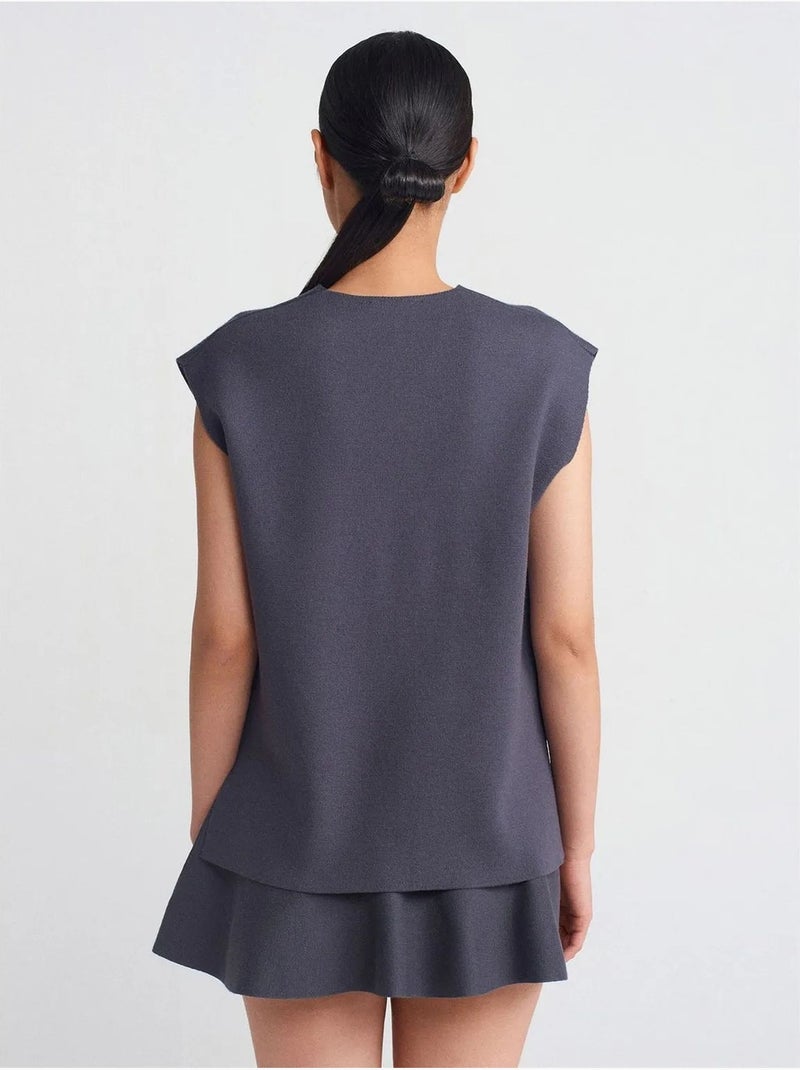 Dilvin gilet sans manches femme en maille côtelée, col v Gris Noir - Kiabi