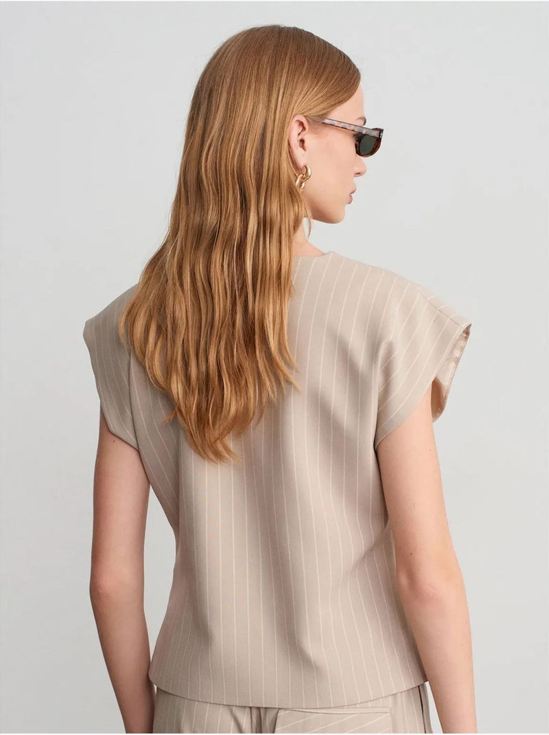 DILVIN Gilet Tissé Rayé À Col V Beige - Kiabi