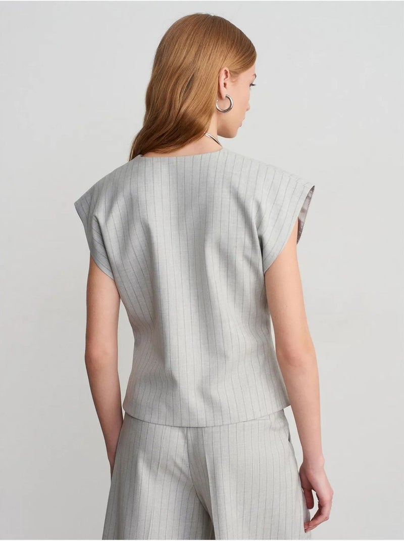 DILVIN Gilet Tissé Rayé À Col V Gris clair - Kiabi