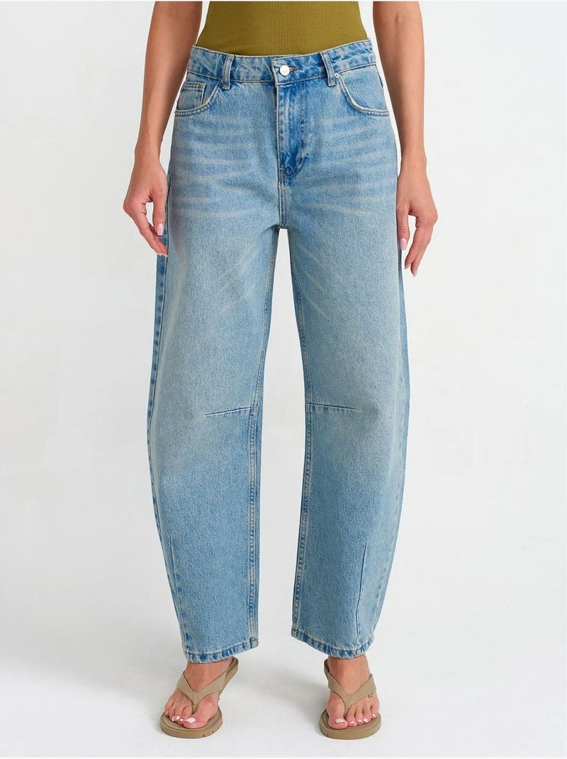 DILVIN Jean ballon à taille haute et jambe large Bleu roi - Kiabi