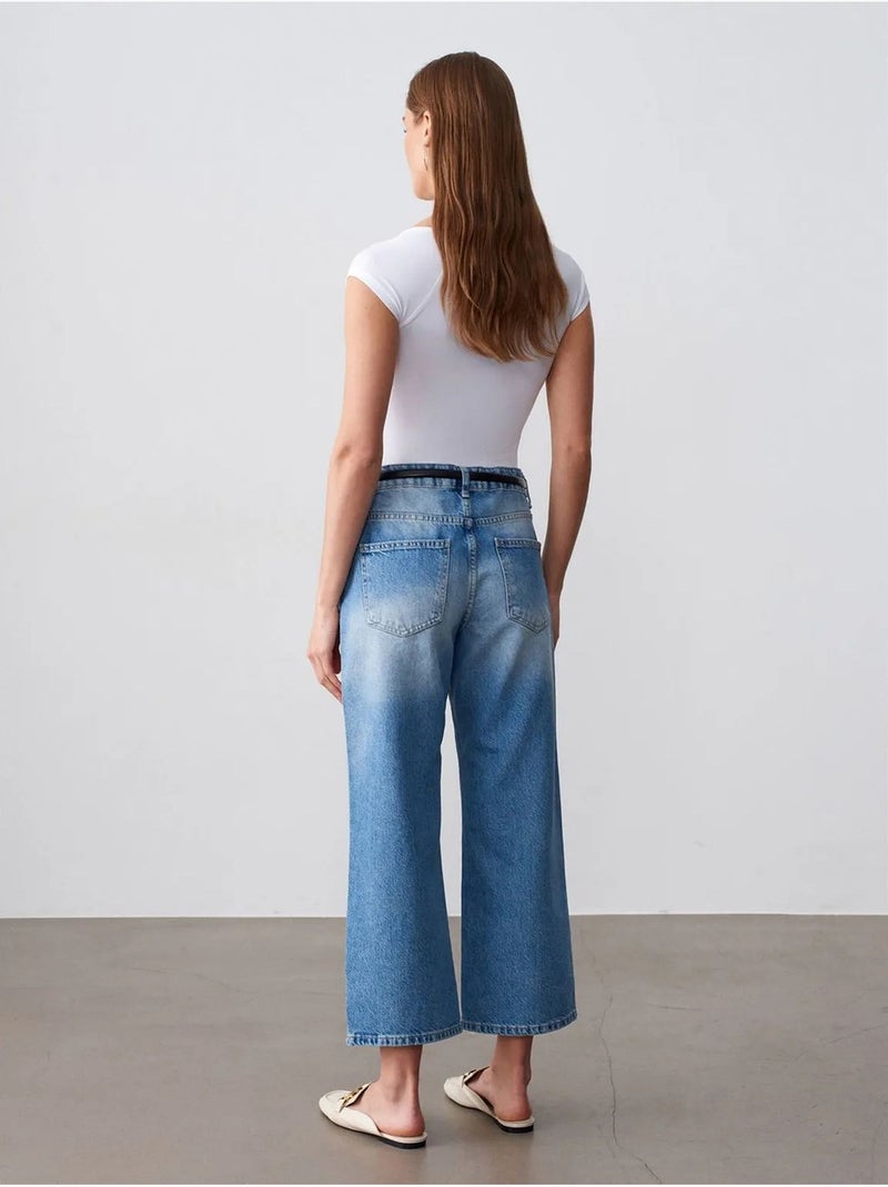 DILVIN Jean Capri Wide Leg À Taille Basse Bleu saphir - Kiabi