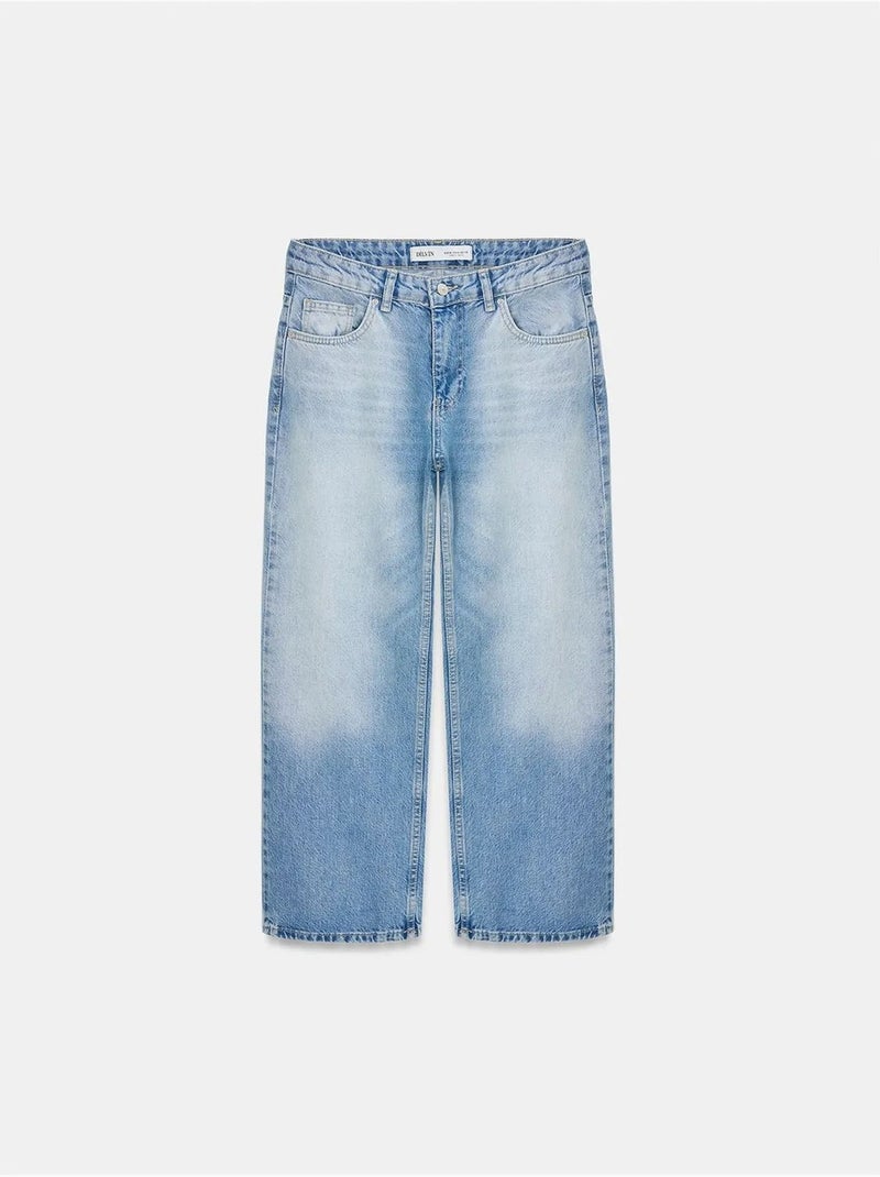 DILVIN Jean Capri Wide Leg À Taille Basse Bleu saphir - Kiabi