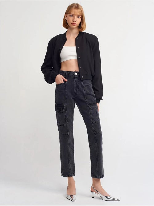 DILVIN Jean Cargo Droit Taille Haute - Kiabi