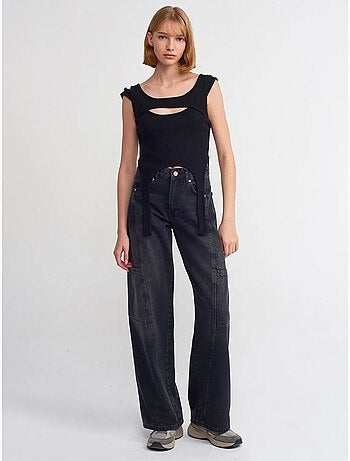 DILVIN Jean Cargo Taille Haute À Jambe Large