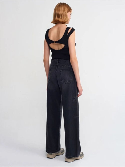 DILVIN Jean Cargo Taille Haute À Jambe Large - Kiabi
