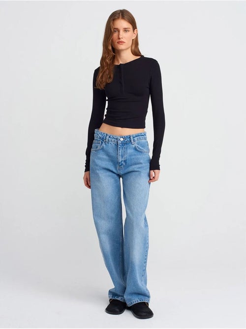 DILVIN Jean Droit En Denim De Coton À Taille Haute - Kiabi DILVIN Jean Droit En Denim De Coton À Taille Haute - Kiabi