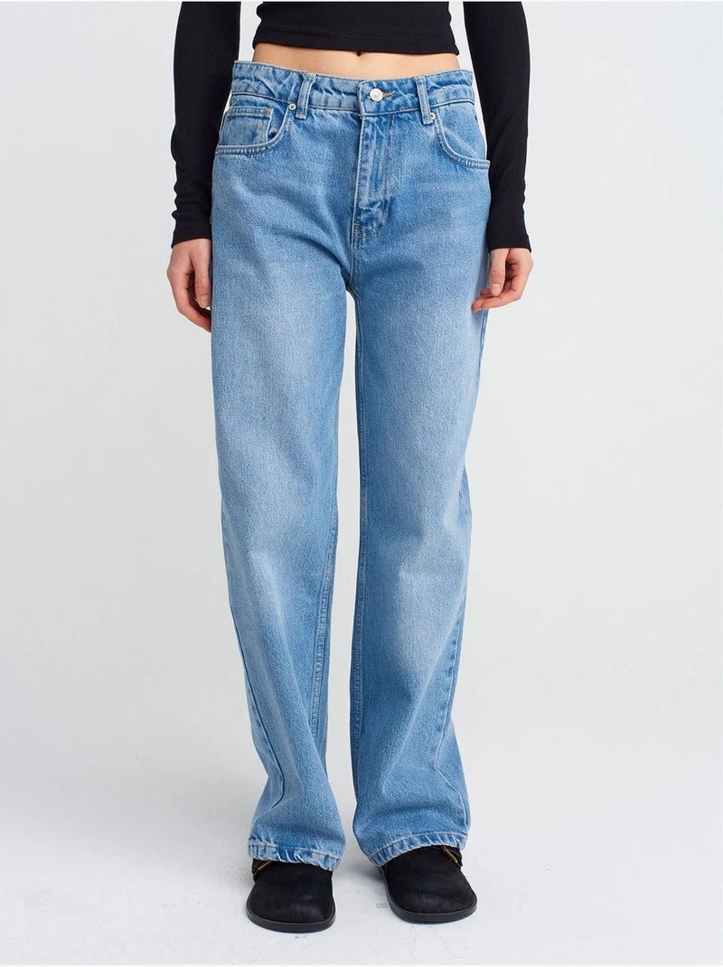 DILVIN Jean Droit En Denim De Coton À Taille Haute Bleu roi - Kiabi