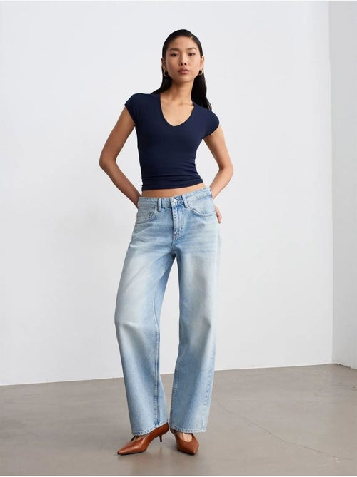 DILVIN Jean Droit En Denim De Coton, Taille Basse - Kiabi