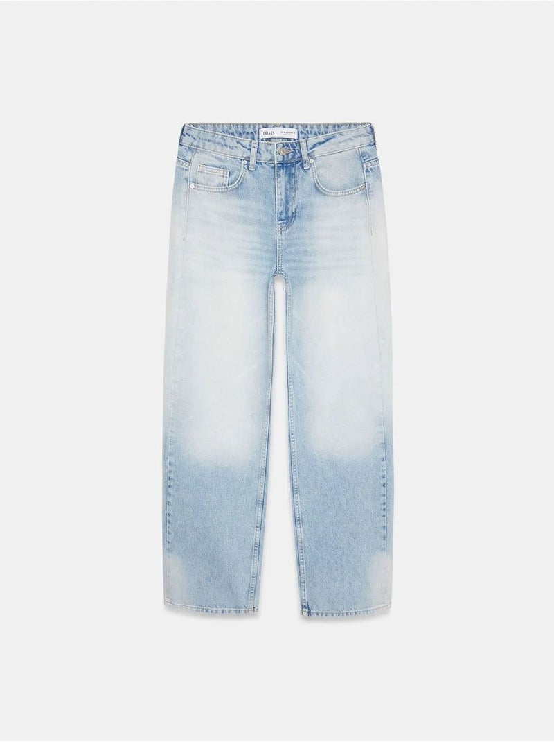 DILVIN Jean Droit En Denim De Coton, Taille Basse Bleu clair - Kiabi