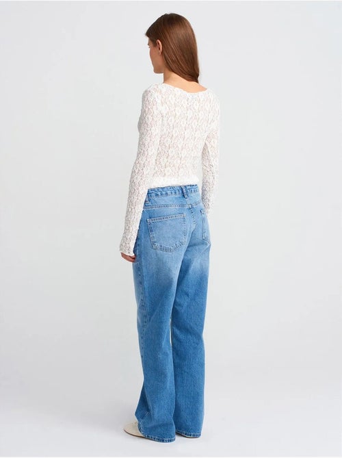 DILVIN Jean Droit En Denim De Coton, Taille Haute - Kiabi