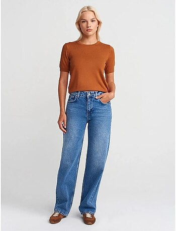 DILVIN Jean Droit En Denim De Coton, Taille Haute