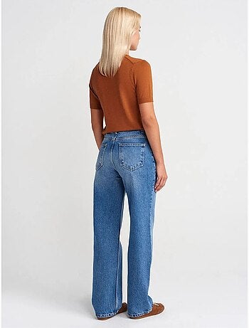 DILVIN Jean Droit En Denim De Coton, Taille Haute