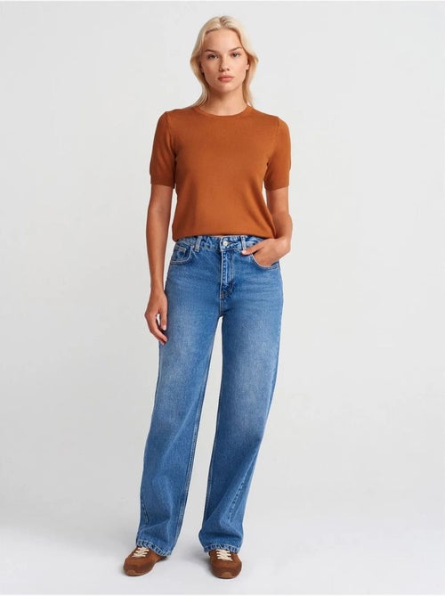 DILVIN Jean Droit En Denim De Coton, Taille Haute - Kiabi DILVIN Jean Droit En Denim De Coton, Taille Haute - Kiabi