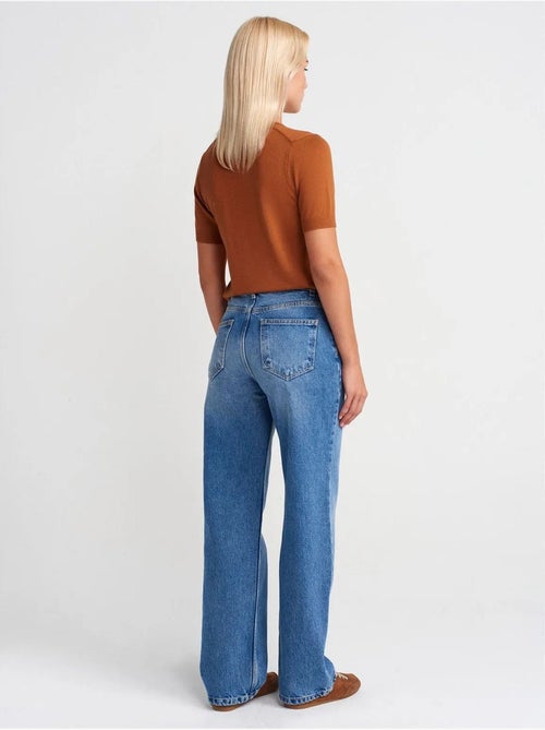 DILVIN Jean Droit En Denim De Coton, Taille Haute - Kiabi DILVIN Jean Droit En Denim De Coton, Taille Haute - Kiabi