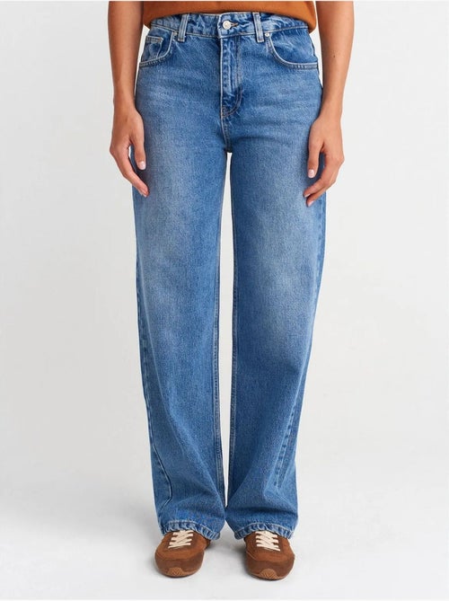 DILVIN Jean Droit En Denim De Coton, Taille Haute - Kiabi DILVIN Jean Droit En Denim De Coton, Taille Haute - Kiabi