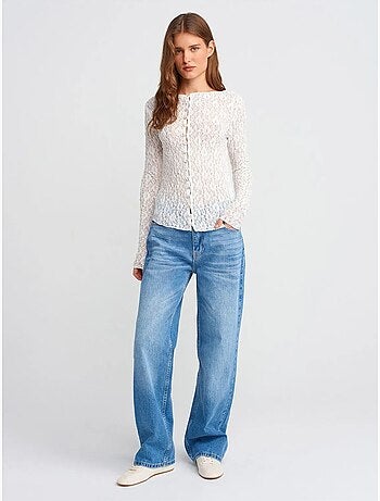 Dilvin jean droit en denim de coton, taille haute
