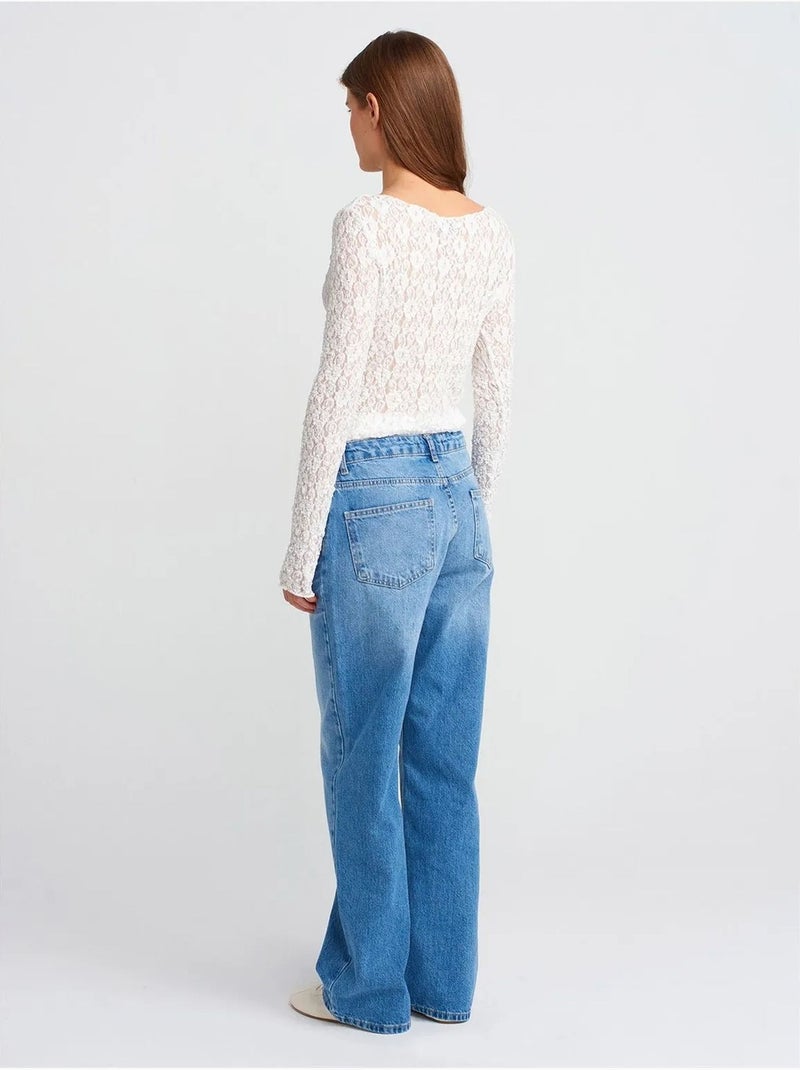 Dilvin jean droit en denim de coton, taille haute Bleu saphir - Kiabi