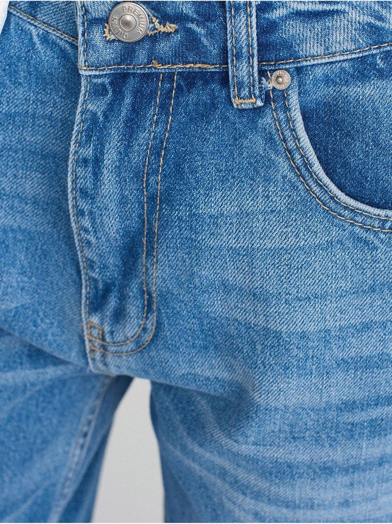 Dilvin jean droit en denim de coton, taille haute Bleu saphir - Kiabi