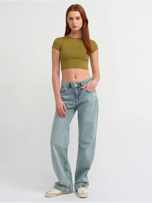DILVIN Jean Droit En Denim De Coton, Taille Moyenne - Kiabi