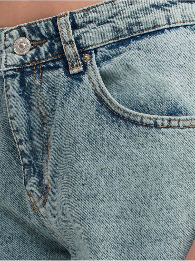 DILVIN Jean Droit En Denim De Coton, Taille Moyenne Bleu clair - Kiabi