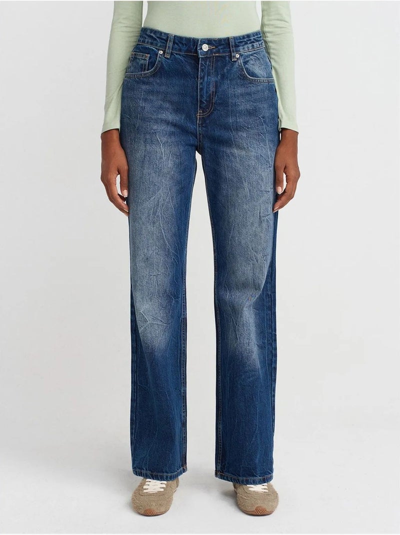 Dilvin jean droit femme à taille haute Bleu saphir - Kiabi