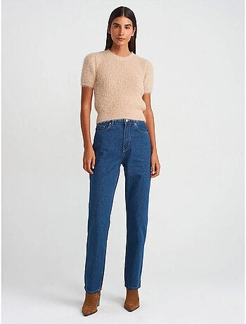 Dilvin jean droit taille haute en coton