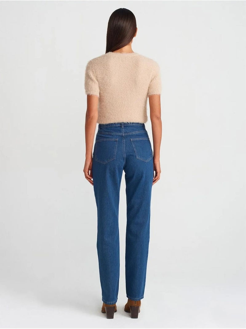 Dilvin jean droit taille haute en coton Bleu saphir - Kiabi