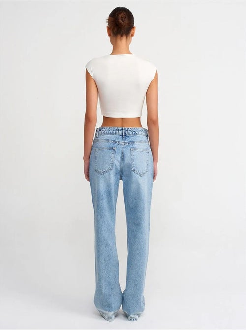 DILVIN Jean Droit Taille Haute En Denim De Coton - Kiabi
