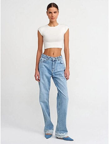 Dilvin jean droit taille haute en denim de coton