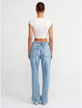 Dilvin jean droit taille haute en denim de coton