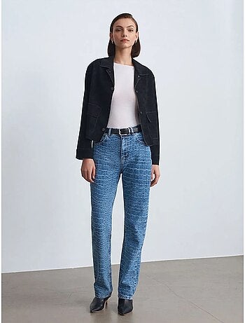 Dilvin jean droit taille haute texturé
