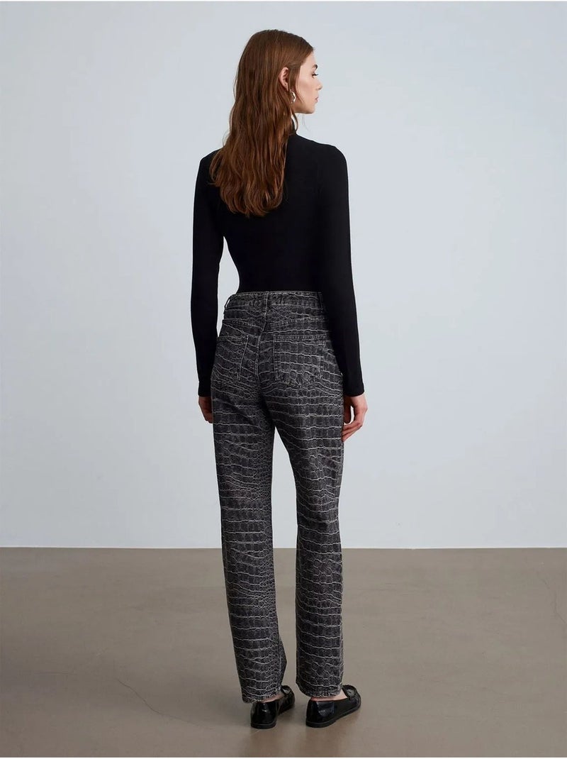 Dilvin jean droit taille haute texturé Gris Noir - Kiabi