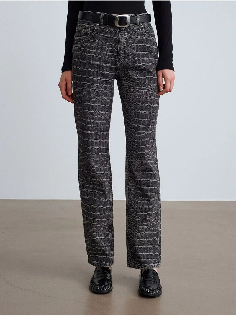 Dilvin jean droit taille haute texturé Gris Noir - Kiabi