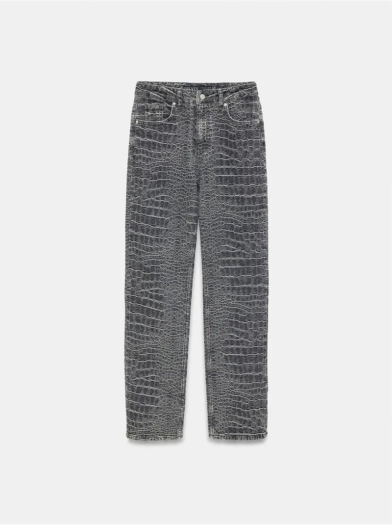 Dilvin jean droit taille haute texturé Gris Noir - Kiabi