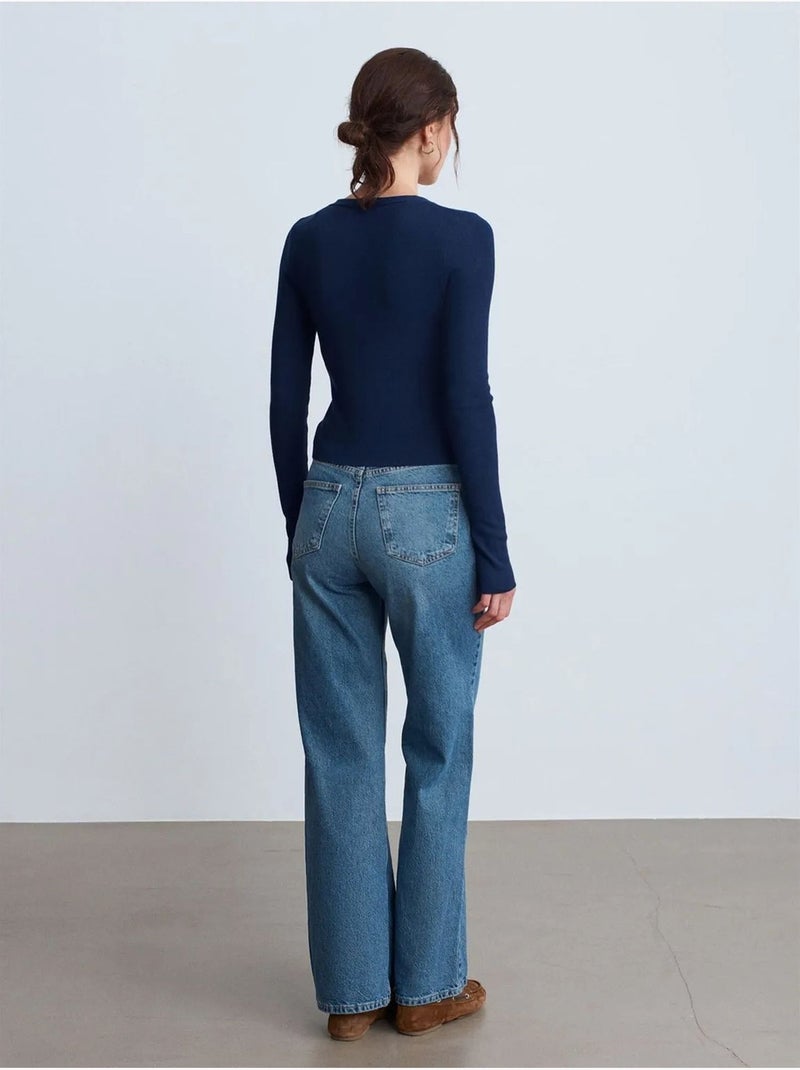 DILVIN Jean En Coton À Taille Haute Et Jambe Large Bleu roi - Kiabi