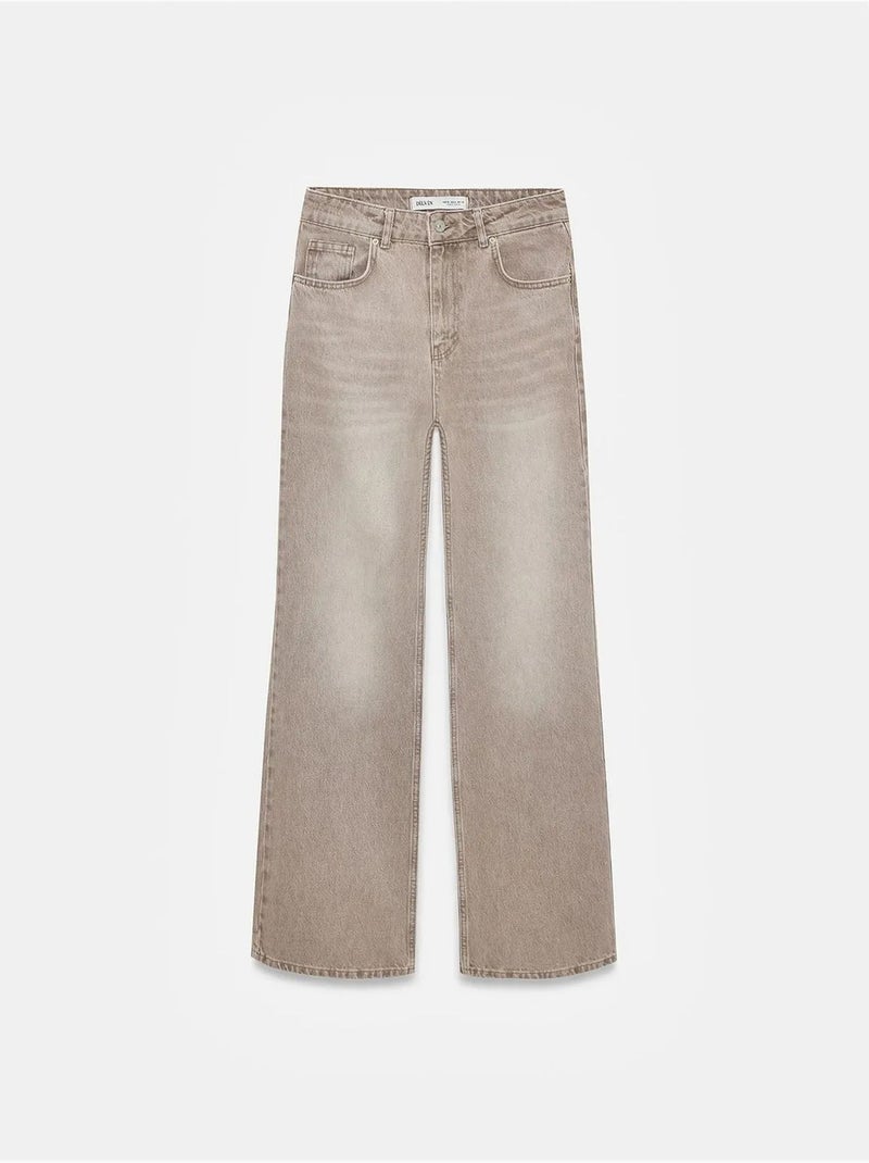 DILVIN Jean en denim à jambe droite et taille haute Sable - Kiabi