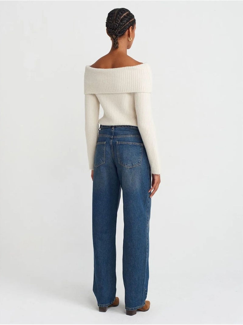 DILVIN Jean En Denim À Jambe Large Et Taille Haute Bleu saphir - Kiabi