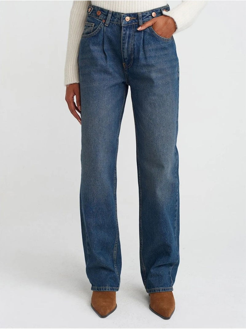 DILVIN Jean En Denim À Jambe Large Et Taille Haute Bleu saphir - Kiabi